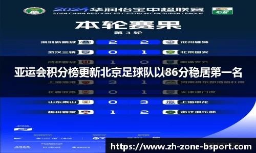 亚运会积分榜更新北京足球队以86分稳居第一名